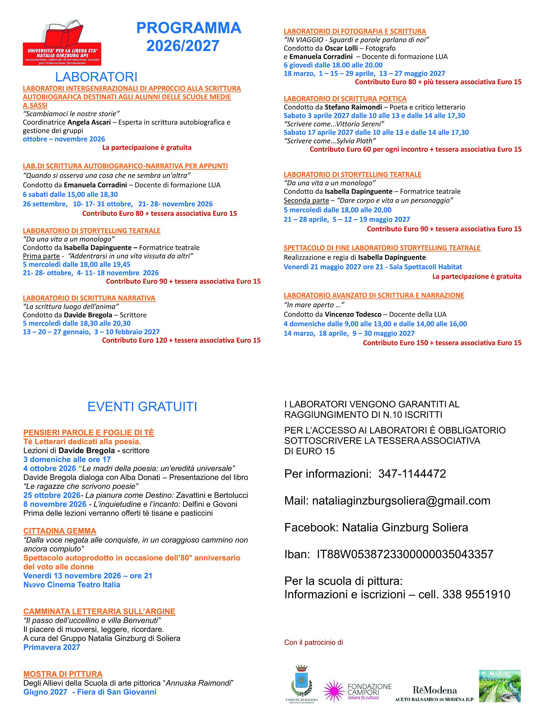 Ecco il programma dell'Anno Accademico 2026/2027